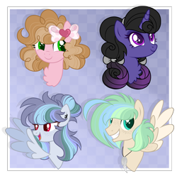 Size: 3864x3832 | Tagged: safe, artist:blazenly-obvious, artist:lazuli, artist:lazuli0209, artist:mint-light, imported from derpibooru, oc, oc only, oc:camilla, oc:caramel twist, oc:ebony breeze, oc:little feather, earth pony, pegasus, pony, unicorn, base used, bow, bust, female, hair bow, jewelry, magical lesbian spawn, male, mare, necklace, offspring, parent:big macintosh, parent:cheese sandwich, parent:fluttershy, parent:limestone pie, parent:octavia melody, parent:pinkie pie, parent:rainbow dash, parent:rarity, parents:cheesepie, parents:fluttermac, parents:limedash, parents:raritavia, simple background, stallion, transparent background