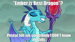 Size: 1280x718 | Tagged: safe, edit, edited screencap, imported from derpibooru, screencap, princess ember, dragon, gauntlet of fire, best dragon, bloodstone scepter, caption, dragon lord ember, female, solo, text