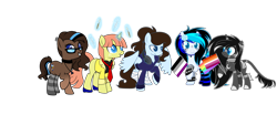 Size: 4305x1944 | Tagged: safe, artist:aestheticallylithi, artist:kb-gamerartist, imported from derpibooru, oc, oc only, oc:abella, oc:blueberry oatmeal, oc:krissy, oc:lithium, oc:lithium frost, oc:tippy toes, pegasus, pony, unicorn, derpibooru community collaboration, 2021 community collab, asexual, asexual pride flag, bandage, blank flank, brush, choker, clothes, coat, corset, ear piercing, earring, feather, female, flag, flower, flower in hair, freckles, gay pride flag, glasses, glowing horn, grin, headphones, high heels, hoodie, horn, jewelry, leonine tail, lesbian pride flag, levitation, lip piercing, magic, makeup, mare, markings, mascara, multicolored hair, necklace, necktie, paintbrush, piercing, pride, pride flag, raised hoof, rose, shoes, simple background, smiling, socks, spiked wristband, spread wings, striped socks, tape, telekinesis, transparent background, wall of tags, wings, wristband