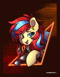 Size: 2346x3000 | Tagged: safe, artist:ciderpunk, imported from derpibooru, oc, oc only, oc:starflame blood, pegasus, pony, clothes, commission, cyberpunk, heterochromia, retrowave, solo, sunglasses, synthwave