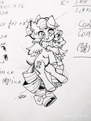 Size: 3024x4032 | Tagged: safe, artist:plasma fall, imported from derpibooru, cozy glow, pegasus, pony, algebra, calculating, female, filly, monochrome, sketch, solo