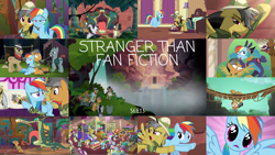 Size: 1960x1104 | Tagged: safe, edit, edited screencap, editor:quoterific, imported from derpibooru, screencap, ahuizotl, apple mint, biff, burning passion, cardinal point, carrot bun, compass course, daring do, doctor caballeron, endeavour, flare de mare, heart pacer, huckleberry crush, lavender sunrise, long shot, love sketch, mint condition, moonlight zephyr, ocean spray, pickpocket, quibble pants, rainbow dash, rogue (character), violet spark, withers, stranger than fan fiction, apple family member, henchmen, las pegasus resident, rogue (g4)