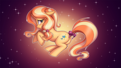 Size: 1920x1080 | Tagged: safe, artist:shydale, imported from derpibooru, gilded lily, pony, unicorn, abstract background, blushing, butt, female, filly, plot, solo, tail wrap