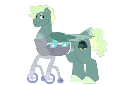 Size: 1280x854 | Tagged: safe, artist:itstechtock, imported from derpibooru, oc, oc only, oc:jade lightning, pegasus, pony, amputee, aputee, congenital amputee, male, missing limb, offspring, parent:sky stinger, parent:vapor trail, parents:vaporsky, simple background, solo, stallion, white background