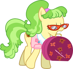 Size: 3164x3000 | Tagged: safe, artist:jeatz-axl, imported from derpibooru, chickadee, ms. peachbottom, earth pony, pony, clothes, eyes closed, female, glasses, high res, mare, mouth hold, simple background, solo, transparent background, vector