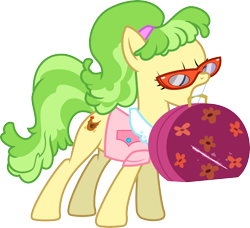 Size: 3284x3000 | Tagged: safe, artist:jeatz-axl, imported from derpibooru, chickadee, ms. peachbottom, earth pony, pony, clothes, eyes closed, female, glasses, high res, mare, mouth hold, simple background, solo, transparent background, vector