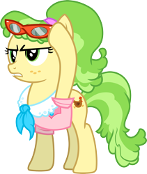 Size: 3000x3562 | Tagged: safe, artist:jeatz-axl, imported from derpibooru, chickadee, ms. peachbottom, earth pony, pony, clothes, female, glasses, high res, mare, raised hoof, simple background, solo, transparent background, unamused, vector