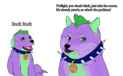 Size: 1000x620 | Tagged: safe, artist:slamjam, imported from derpibooru, spike, spike the regular dog, dog, equestria girls, barking, collar, doge, spike the dog, text, vulgar