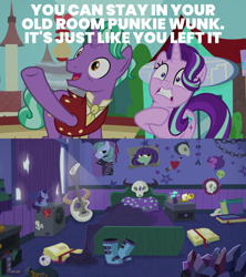 Size: 1000x1126 | Tagged: safe, edit, edited screencap, editor:quoterific, imported from derpibooru, screencap, firelight, starlight glimmer, pony, unicorn, the parent map, bloodshot eyes, father and child, father and daughter, female, male, mare, stallion