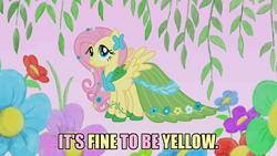 Size: 1280x720 | Tagged: safe, edit, edited screencap, imported from derpibooru, part of a set, screencap, fluttershy, pegasus, pony, suited for success, clothes, dress, female, flora background, gala dress, mare, solo