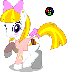 Size: 2257x2437 | Tagged: safe, artist:kyoshyu, imported from derpibooru, oc, oc only, oc:paperweight, earth pony, pony, blushing, bow, clothes, female, hair bow, high res, mare, shirt, simple background, solo, tail bow, transparent background