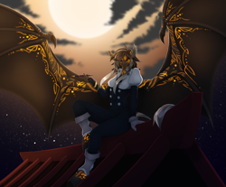 Size: 2823x2338 | Tagged: safe, alternate version, artist:taiga-blackfield, imported from derpibooru, oc, oc only, oc:valencia, anthro, bat pony, unguligrade anthro, bat pony oc, bat wings, body markings, solo, wings