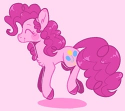 Size: 500x444 | Tagged: safe, artist:bumblesnail-art, imported from derpibooru, pinkie pie, earth pony, pony, blushing, chest fluff, colored hooves, cute, diapinkes, eyes closed, female, happy, mare, pink background, profile, simple background, smiling, solo