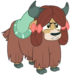 Size: 684x728 | Tagged: safe, artist:byteslice, imported from derpibooru, yona, yak, .svg available, angry, bow, cloven hooves, female, hair bow, monkey swings, simple background, standing, svg, transparent background, vector