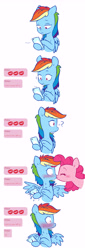 Size: 2491x7288 | Tagged: safe, artist:chub-wub, imported from derpibooru, pinkie pie, rainbow dash, earth pony, pegasus, pony, blushing, cellphone, comic, dexterous hooves, eyes closed, female, high res, hoof hold, kissing, lesbian, lol, mare, phone, pinkiedash, question mark, shipping, smartphone, spread wings, surprise kiss, surprised, text message, texting, wide eyes, wingboner, wings