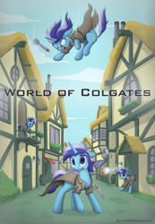 Size: 2700x3900 | Tagged: safe, artist:kozachokzrotom, imported from derpibooru, minuette, pony, unicorn, fanfic:world of colgates, clothes, fanfic, fanfic art, fanfic cover, jacket, ponyville, self ponidox, solo, spoon