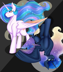 Size: 2568x2936 | Tagged: safe, artist:shamy-crist, imported from derpibooru, princess celestia, princess luna, pony, duality, two toned wings, wings