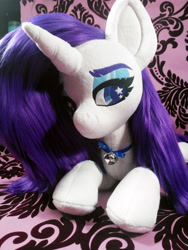 Size: 3120x4160 | Tagged: safe, artist:doctorkoda, imported from derpibooru, rarity, pony, unicorn, bell, bell collar, collar, female, irl, lying down, photo, plushie, prone, solo