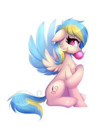 Size: 1321x1651 | Tagged: safe, artist:confetticakez, imported from derpibooru, oc, oc only, pegasus, pony, bubblegum, food, gum, simple background, solo, white background
