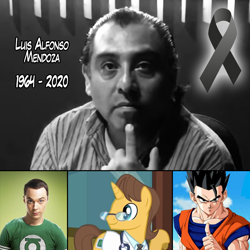 Size: 720x720 | Tagged: safe, imported from derpibooru, screencap, doctor horse, doctor stable, human, 1960s, 1964, 2020, dragon ball, dragon ball super, dragon ball z, gohan, green lantern, irl, irl human, jim parsons, latin american, luis alfonso mendoza, photo, rest in peace, sheldon cooper, son gohan, voice actor