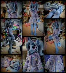 Size: 1800x2000 | Tagged: safe, artist:burgunzik, imported from derpibooru, trixie, semi-anthro, alternate hairstyle, ass, babysitter trixie, butt, clothes, hoodie, irl, life size, photo, pigtails, plushie, solo