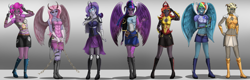 Size: 15595x4961 | Tagged: safe, artist:symptom99, imported from derpibooru, applejack, fluttershy, pinkie pie, rainbow dash, rarity, sci-twi, sunset shimmer, twilight sparkle, demon, equestria girls, demonized, humane five, humane seven, humane six