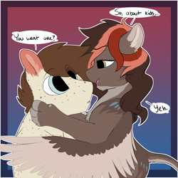 Size: 3000x3000 | Tagged: safe, artist:cold blight, imported from derpibooru, oc, oc only, oc:chestnut, oc:cloudjumper, pony, sphinx, bedroom eyes, couple, dialogue, eye clipping through hair, female, looking at each other, male, oc x oc, open mouth, paws, shipping, simple background, smiling, straight