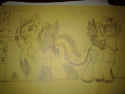 Size: 2560x1920 | Tagged: safe, artist:juliet-gwolf18, imported from derpibooru, oc, oc only, oc:juliet, alicorn, pony, alicorn oc, duo, hoof shoes, horn, lined paper, mouth hold, pickaxe, raised hoof, sword, traditional art, weapon, wings