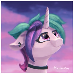 Size: 2050x2050 | Tagged: safe, artist:lessanaines, imported from derpibooru, oc, oc only, pony, unicorn, looking up, smiling, solo