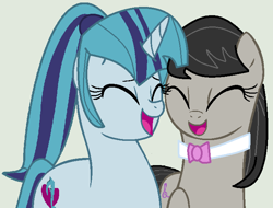 Size: 707x537 | Tagged: safe, artist:jadethepegasus, imported from derpibooru, octavia melody, sonata dusk, earth pony, unicorn, cute, duo, duo female, female, lesbian, shipping, shipping fuel, sonatabetes, sontavia