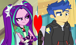 Size: 1593x958 | Tagged: safe, edit, edited screencap, imported from derpibooru, screencap, aria blaze, flash sentry, best in show: the pre-show, equestria girls, equestria girls series, rainbow rocks, spoiler:eqg series (season 2), female, flasharia, heart, male, shipping, shipping domino, straight