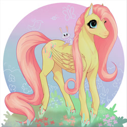 Size: 1280x1280 | Tagged: safe, artist:...macabre..., artist:1alberich1, imported from derpibooru, angel bunny, fluttershy, pegasus, pony, rabbit, animal, blushing, colored hooves, cutie mark, ear fluff, female, flower, folded wings, male, solo, wings