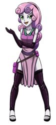 Size: 1216x2704 | Tagged: safe, artist:artemis-polara, imported from derpibooru, sweetie belle, equestria girls, clothes, dress, evening gloves, gloves, long gloves, open mouth, sandals, simple background, socks, solo, stockings, thigh highs, transparent background
