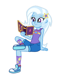 Size: 1024x1255 | Tagged: safe, alternate version, artist:gmaplay, imported from derpibooru, trixie, human, equestria girls, legend of everfree, converse, cute, diatrixes, female, reading, shoes, simple background, solo, transparent background, vector