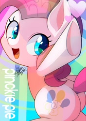 Size: 848x1199 | Tagged: safe, artist:yuyutsuka_0130, imported from derpibooru, pinkie pie, earth pony, pony, balloonbutt, butt, cute, diapinkes, heart, open mouth, plot, solo