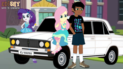 Size: 1920x1080 | Tagged: safe, artist:edy_january, imported from derpibooru, fluttershy, rarity, oc, oc:edy january, equestria girls, canon x oc, car, hardbass, lada, vehicle