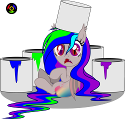 Size: 3317x3156 | Tagged: safe, artist:kyoshyu, imported from derpibooru, oc, oc only, oc:aurora veil, bat pony, pony, female, filly, high res, paint bucket, simple background, solo, transparent background