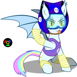 Size: 2511x2516 | Tagged: safe, artist:kyoshyu, imported from derpibooru, oc, oc only, oc:eclaircie clearing, bat pony, pony, female, helmet, high res, mare, simple background, solo, transparent background