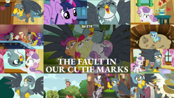 Size: 1972x1110 | Tagged: safe, edit, edited screencap, editor:quoterific, imported from derpibooru, screencap, apple bloom, gabby, octavia melody, parish nandermane, petunia paleo, scootaloo, sweetie belle, twilight sparkle, zecora, alicorn, the fault in our cutie marks, cauldron, cello, clubhouse, crusaders clubhouse, cute, cutie mark crusaders, gabbybetes, harp, musical instrument, skull, twiabetes, twilight sparkle (alicorn), zecora's hut