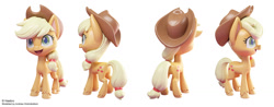 Size: 1600x626 | Tagged: safe, artist:andrew hickinbottom, artist:andyh_3d, imported from derpibooru, part of a set, applejack, earth pony, pony, my little pony: pony life, 3d, 3ds max, applejack's hat, butt, cowboy hat, g4.5, hat, multiple angles, official, open mouth, plot, pony life, simple background, turnaround, white background