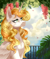 Size: 2538x3000 | Tagged: safe, artist:ohhoneybee, imported from derpibooru, oc, oc only, oc:golden pineapple, alicorn, pony, female, mare, solo