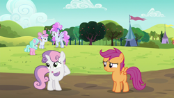 Size: 1920x1080 | Tagged: safe, imported from derpibooru, screencap, cotton puff, cotton sky, scootaloo, sugar stix, sweetie belle, pegasus, pony, unicorn, brotherhooves social, female, filly, mare