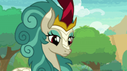 Size: 500x281 | Tagged: safe, imported from derpibooru, screencap, rain shine, kirin, season 8, sounds of silence, spoiler:s08, animated, eyes closed, female, gif, nodding, party soft, solo, yes