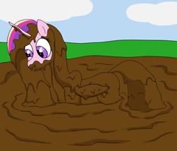 Size: 1400x1200 | Tagged: safe, artist:amateur-draw, imported from derpibooru, princess cadance, alicorn, pony, covered in mud, female, mare, mud, mud bath, muddy, princess, request, requested art, simple background, solo, swimming, wet and messy
