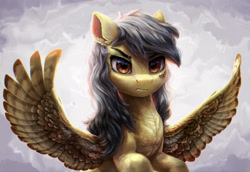 Size: 1920x1324 | Tagged: dead source, safe, artist:rysunkowasucharia, imported from derpibooru, oc, oc only, pegasus, pony, detailed, not daring do, solo, spread wings, technical advanced, wings