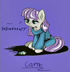 Size: 660x686 | Tagged: safe, artist:@cameron, imported from derpibooru, maud pie, earth pony, pony, maud pie (episode), cute, looking down, maud being maud, rock, scene interpretation, sitting, talking