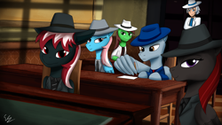 Size: 1920x1080 | Tagged: safe, artist:egstudios93, imported from derpibooru, oc, oc only, human, pegasus, pony, clothes, fedora, hat, l.a. noire, suit, wing hands, wings