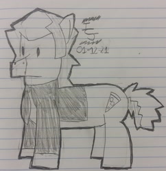 Size: 1836x1893 | Tagged: safe, artist:icecreamjaxxie, imported from derpibooru, earth pony, pony, clothes, crossover, dot eyes, food, khonjin, khonjin house, lined paper, male, necktie, pizza, ponified, solo, stallion, suit, thick outline, traditional art