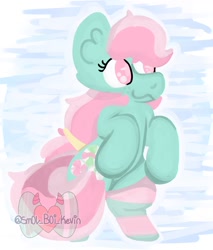 Size: 850x1000 | Tagged: safe, artist:kevinsmol, imported from derpibooru, minty, earth pony, pony, bipedal, clothes, female, mare, smiling, socks, solo, striped socks