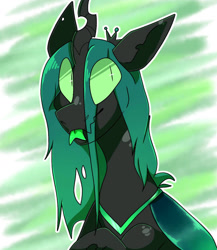 Size: 1243x1430 | Tagged: safe, artist:bloodredpegasus, artist:candii-floss, artist:rockin_candies, imported from derpibooru, queen chrysalis, changeling, changeling queen, :p, abstract background, crown, female, forked tongue, horn, jewelry, regalia, slit eyes, slit pupils, solo, tongue out
